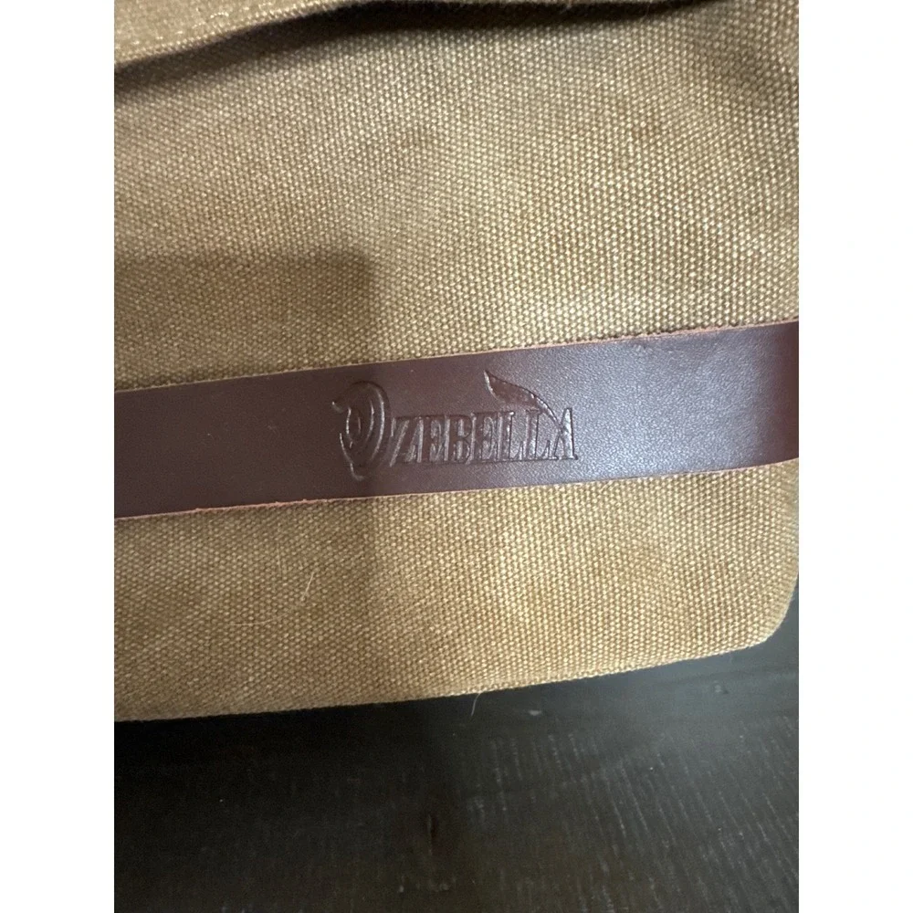 Zebella Khaki Canvas Messenger Bag Brown Faux Leather Crossbody Satchel Utility